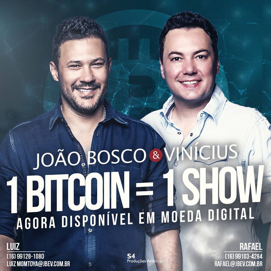 Dupla sertaneja João Bosco e Vinícius vende show a 1 Bitcoin