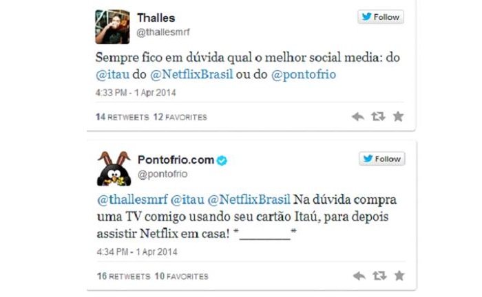 No Twitter, Itaú, Netflix, Pontofrio, Coca-Cola e McDonald's