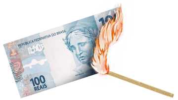 nota de R$ 100 queimando fogo dinheiro real