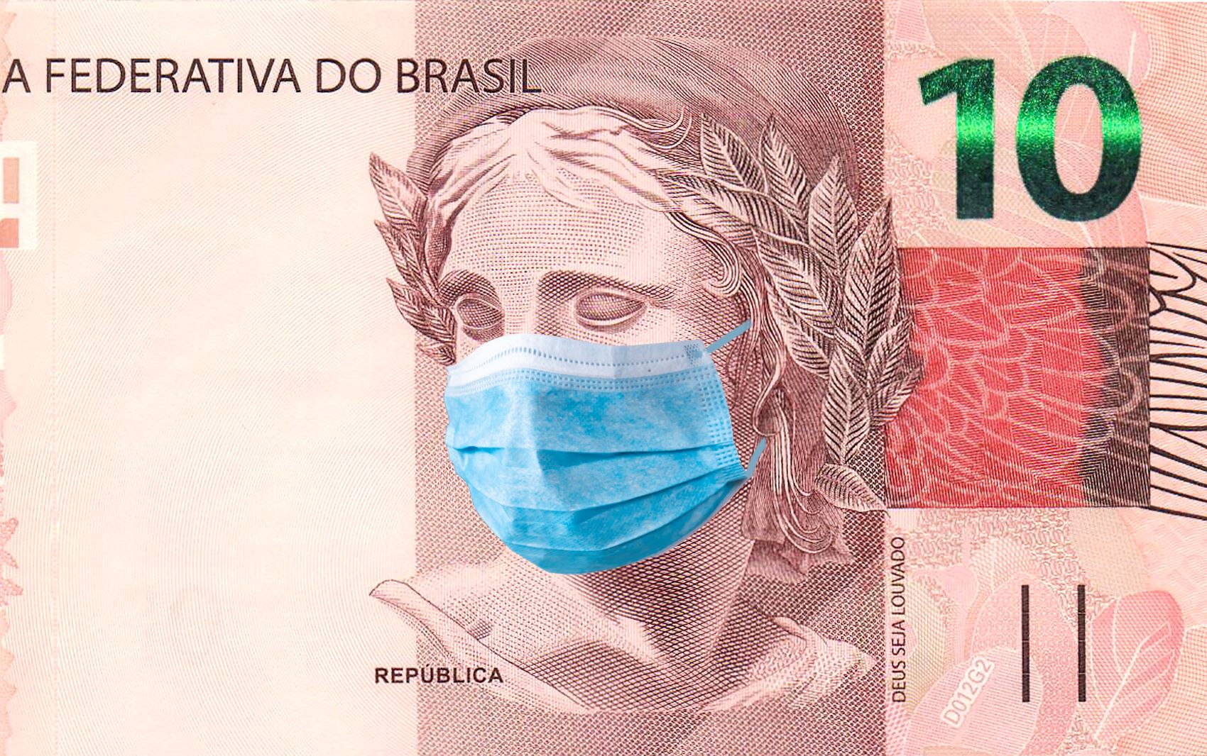 brasil dinheiro real nota 10 reais máscara covid coronavírus