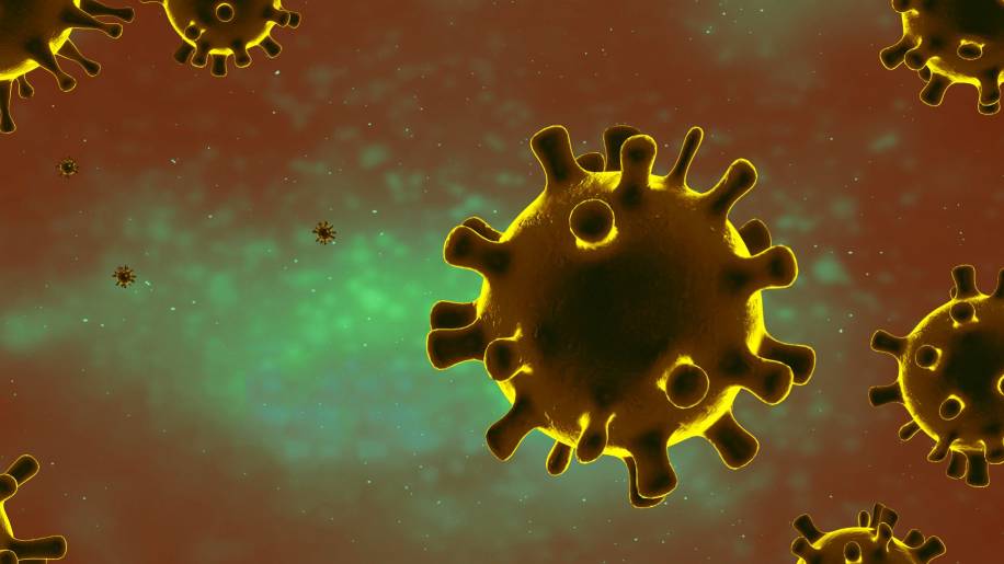 Foto de stock de Nova variante célula do vírus omicron. Epidemia de doença coronavírus (COVID-19).