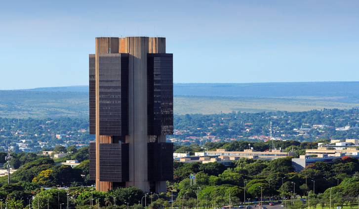Central Bank of Brazil tower and the outskirts of Brasilia, Brazil