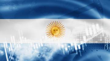 Foto de stock de Bandeira Argentina, bolsa de valores, economia de câmbio e comércio, produção de petróleo, container Ship em exportação e importação de negócios e logística.