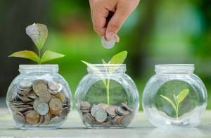 Foto de stock de Moeda da árvore vidro frasco planta crescendo de moedas fora a poupança de dinheiro de jarra de vidro e o conceito de investimento financeiro
