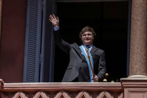 Javier Milei, presidente da Argentina, discursa na Casa Rosada em Buenos Aires (Sarah Pabst/Bloomberg)