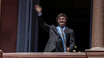 Javier Milei, presidente da Argentina, discursa na Casa Rosada em Buenos Aires (Sarah Pabst/Bloomberg)