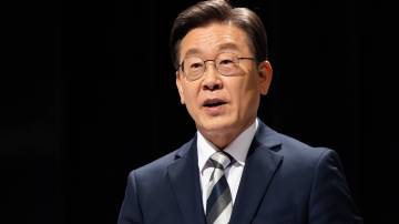 Lee Jae-myung, candidato presidencial do Partido Democrata, durante um debate em Seul, Coreia do Sul (SeongJoon Cho/Bloomberg)