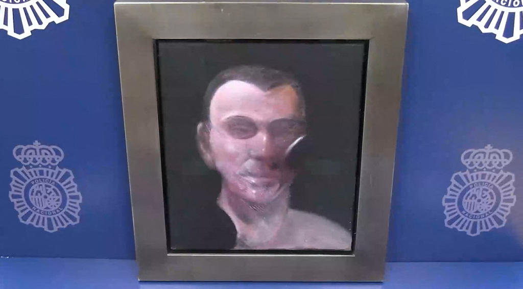 A gravura de Francis Bacon recuperada na Espanha (Reprodução/X/Policía Nacional)