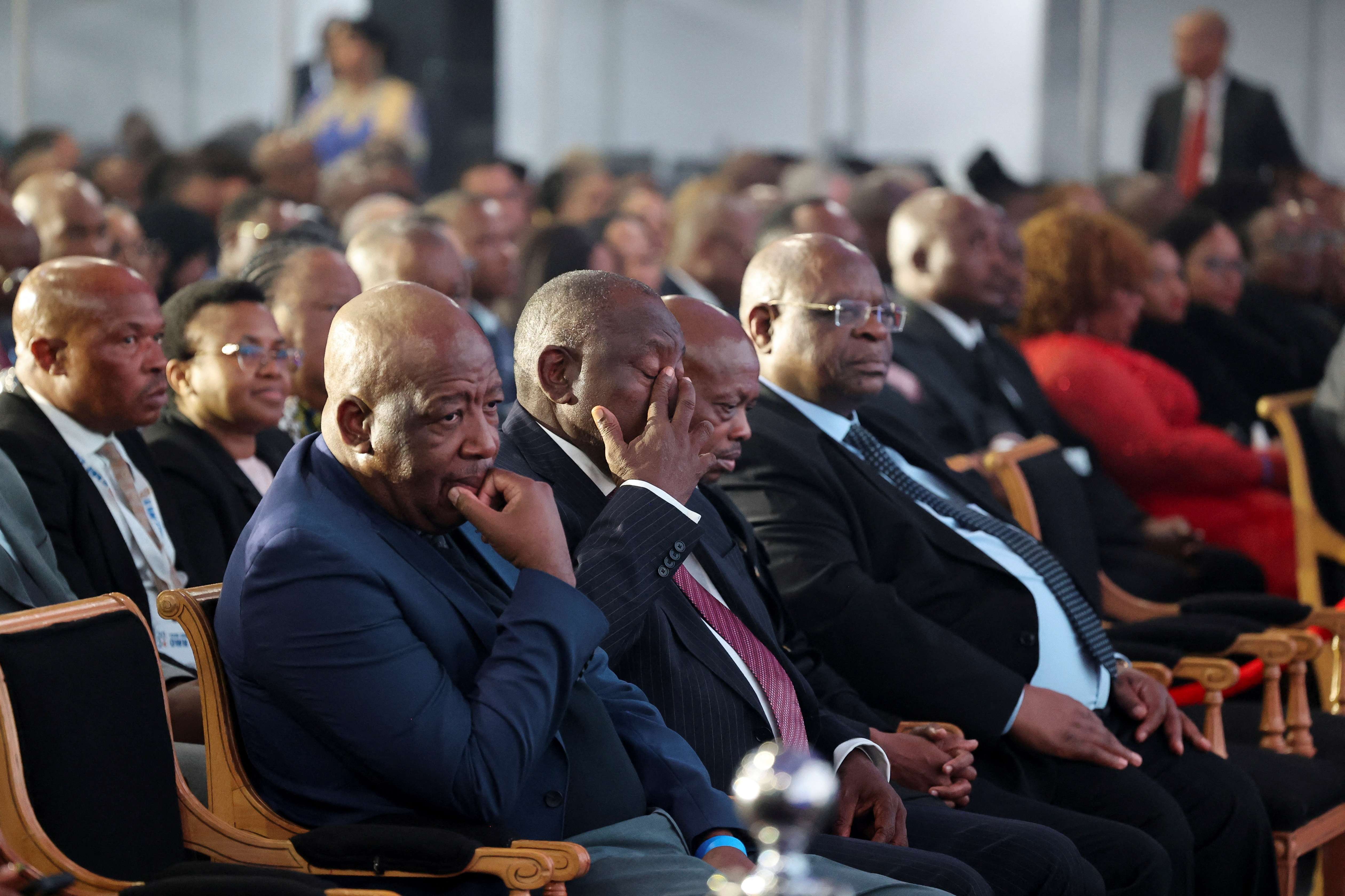 O presidente da África do Sul, Cyril Ramaphosa, durante anúncio do resultado das eleições sul-africanas - 02/06/2024 (Foto: Alet Pretorius/Reuters)