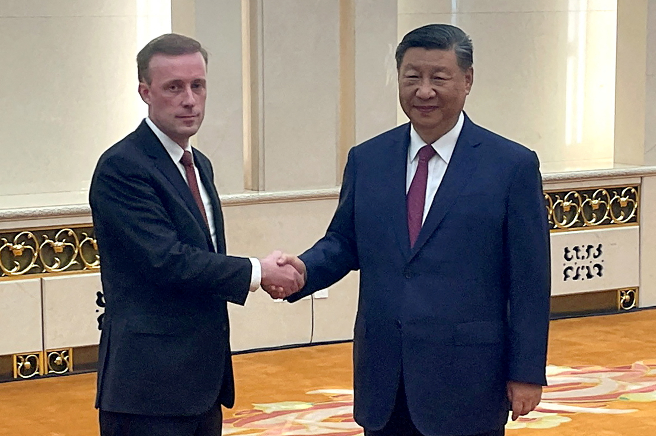 O conselheiro de segurança nacional dos EUA, Jake Sullivan, se encontra com o presidente chinês Xi Jinping no Grande Salão do Povo em Pequim, China, em 29 de agosto de 2024. REUTERS/Trevor Hunnicutt/Pool