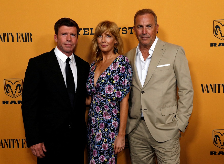 Taylor Sheridan com Kevin Costner e Kelly Reilly em evento de "Yellowstone" em Los Angeles
 11/6/2018    REUTERS/Mario Anzuoni