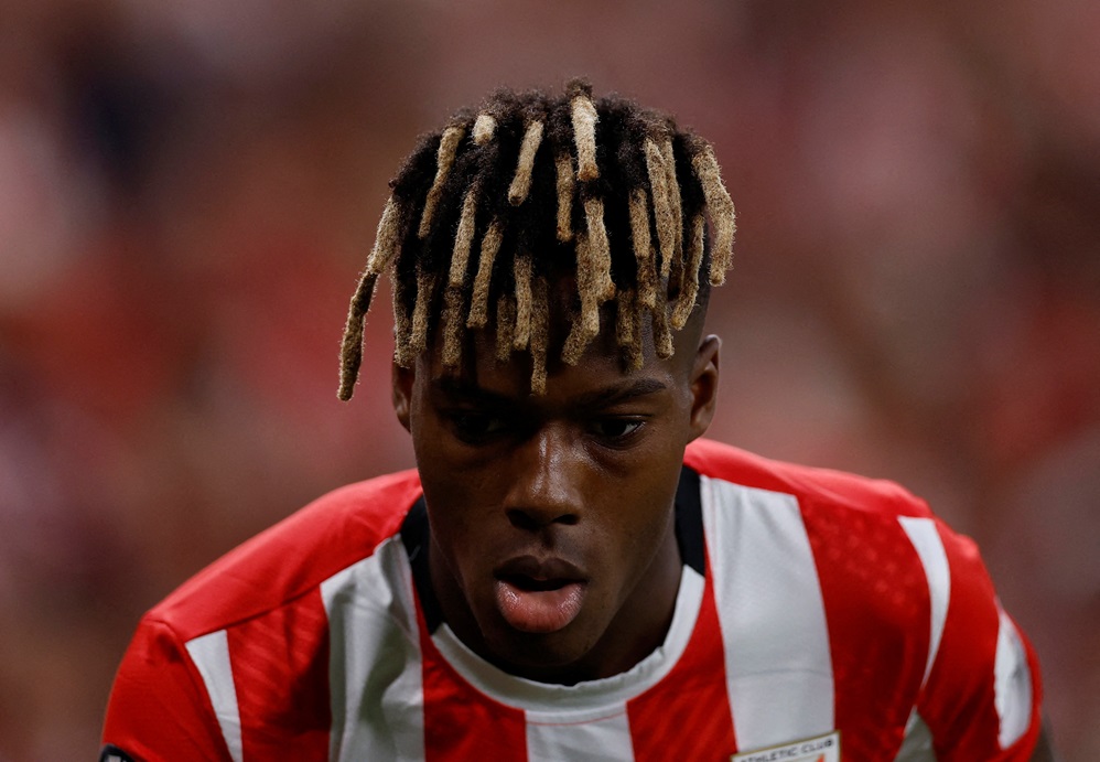 FOTO DE ARQUIVO: Futebol - Liga Europa - Semifinal - Jogo de ida - Athletic Bilbao x Manchester United - San Mamés, Bilbao, Espanha - 1º de maio de 2025
Nico Williams, do Athletic Bilbao
REUTERS/Vincent West/Foto de arquivo