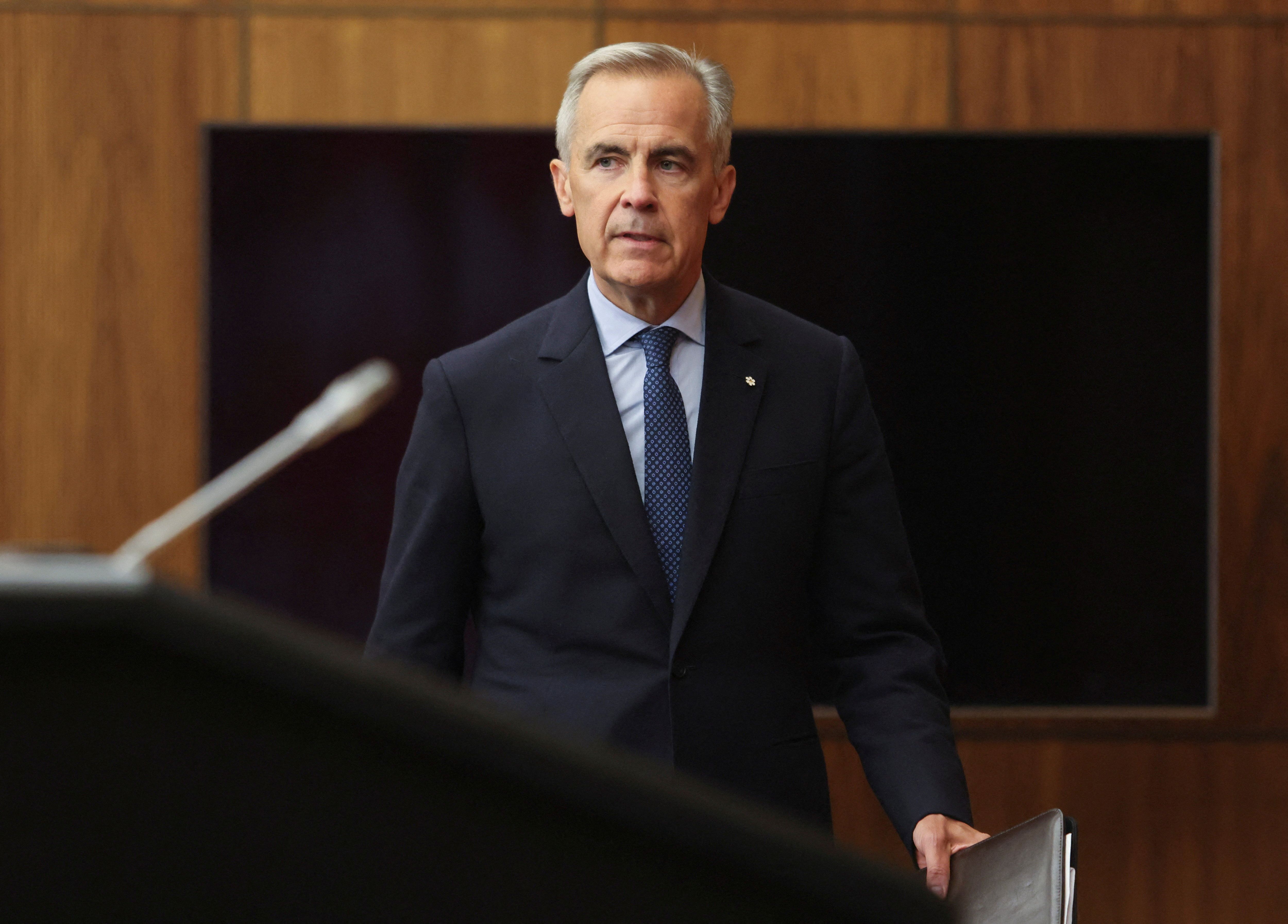 O primeiro-ministro do Canadá, Mark Carney, chega a uma coletiva de imprensa para anunciar o reconhecimento do Estado da Palestina, em Ottawa, Ontário, Canadá, em 30 de julho de 2025. REUTERS/Patrick Doyle