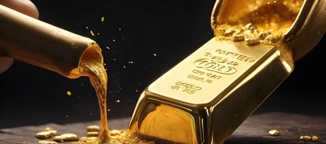 Ouro líquido formando lingote do metal