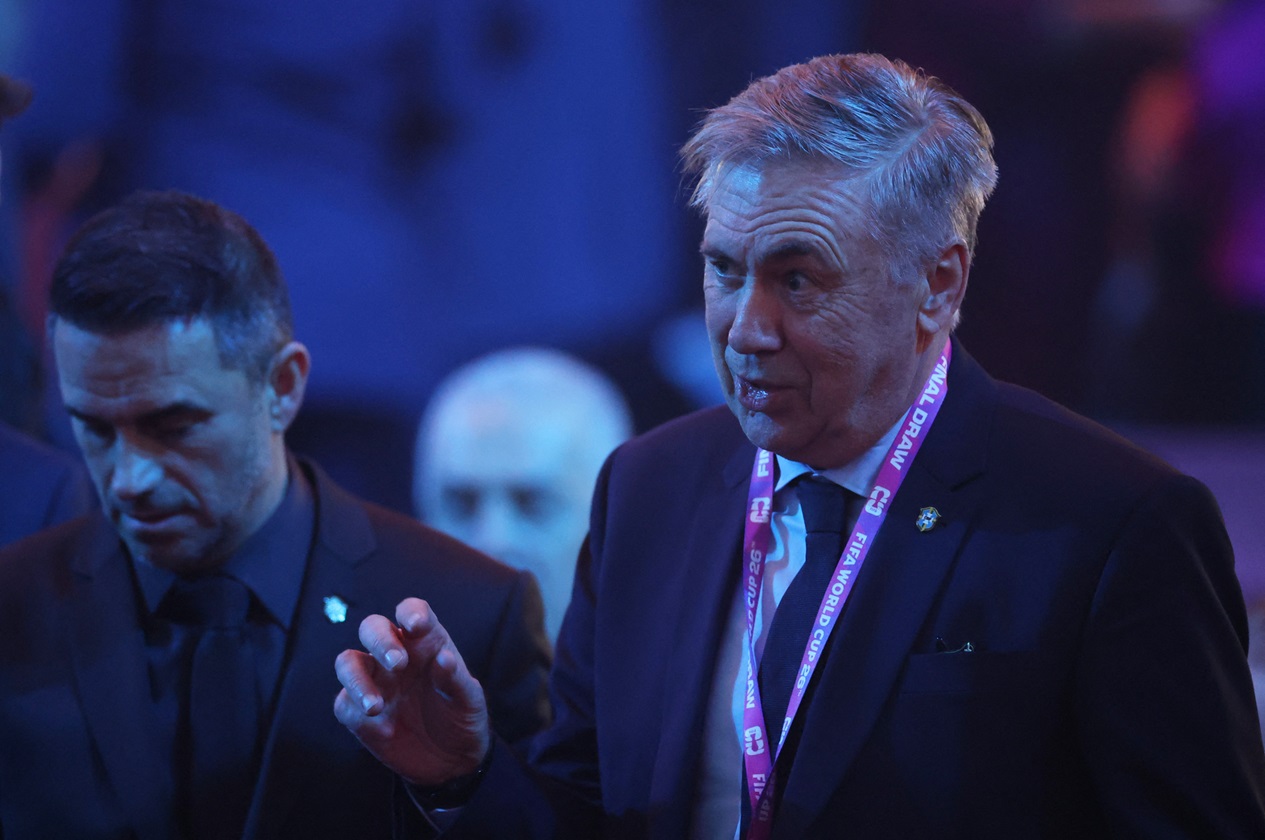 O técnico da seleção brasileira, Carlo Ancelotti, no local do sorteio da Copa do Mundo FIFA 2026.
Foto: Pool via REUTERS/Dan Mullan
