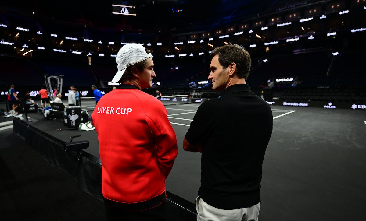 João Fonseca e Roger Federer (Foto: Ben Solomon/Laver Cup)