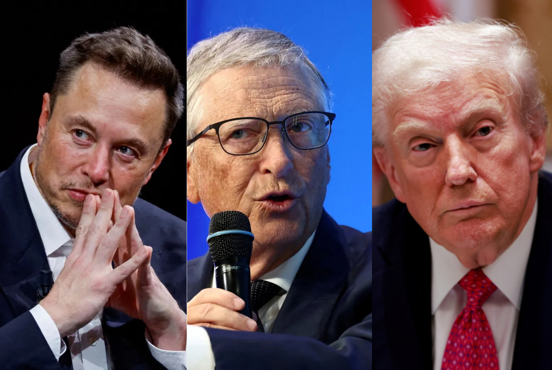 Elon Musk, Bill Gates e Donald Trump (Fotos: 
Gonzalo Fuentes, Jonathan Ernst
e Stephanie Lecocq/Reuters)