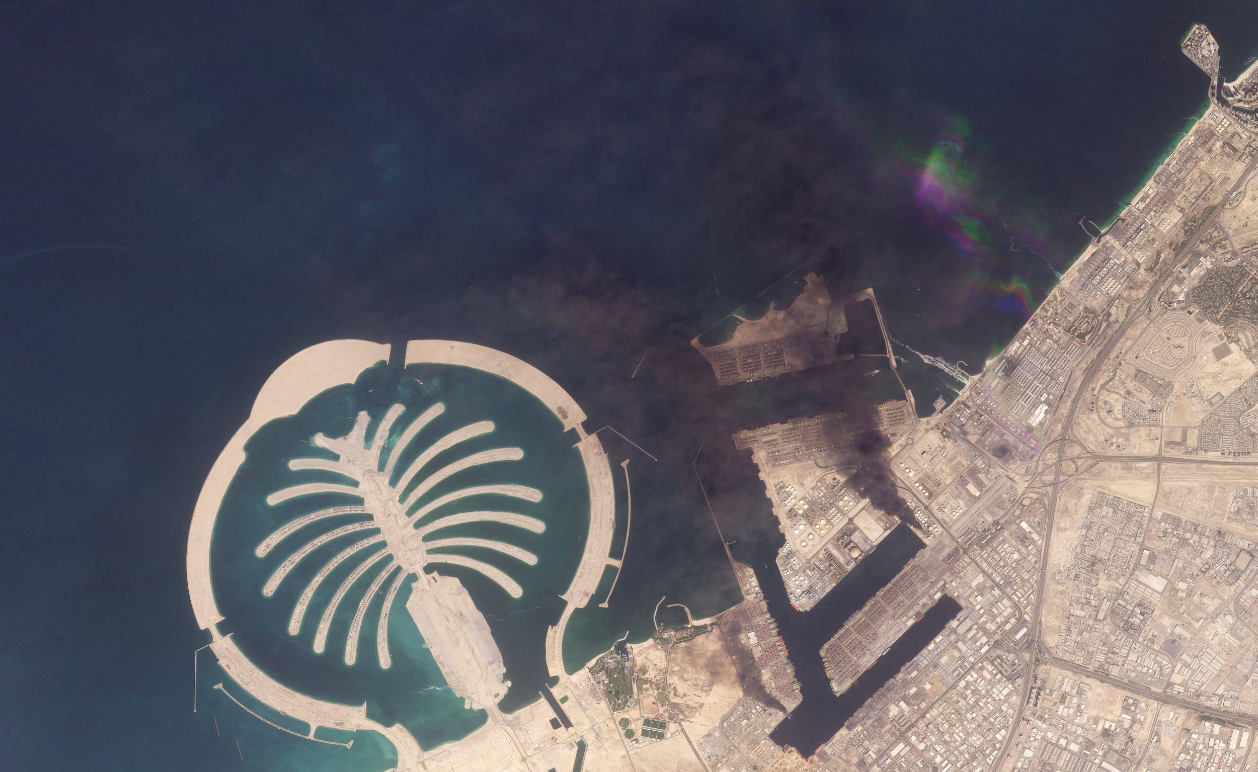 A satellite image of Jebel Ali Port, after one of the berths caught fire because of debris from an intercepted missile, in Dubai, United Arab Emirates, March 1, 2026