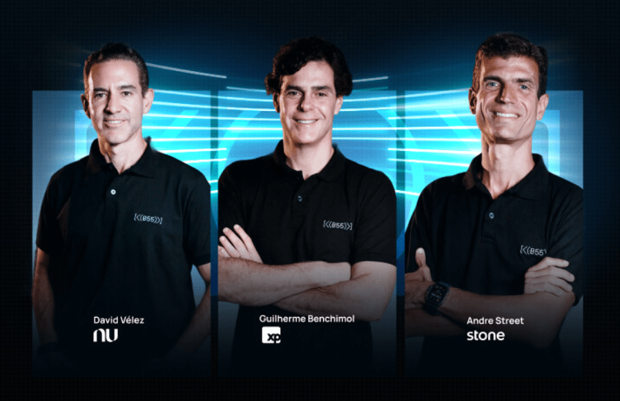 David Vélez Fundador e CEO do Nubank; Guilherme Benchimol Fundador da XP Inc.; Andre Street Cofundador da Stone (Divulgação)