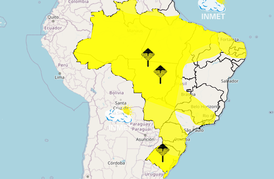 Inmet emite alerta de tempestades para a maior parte do país até terça-feira