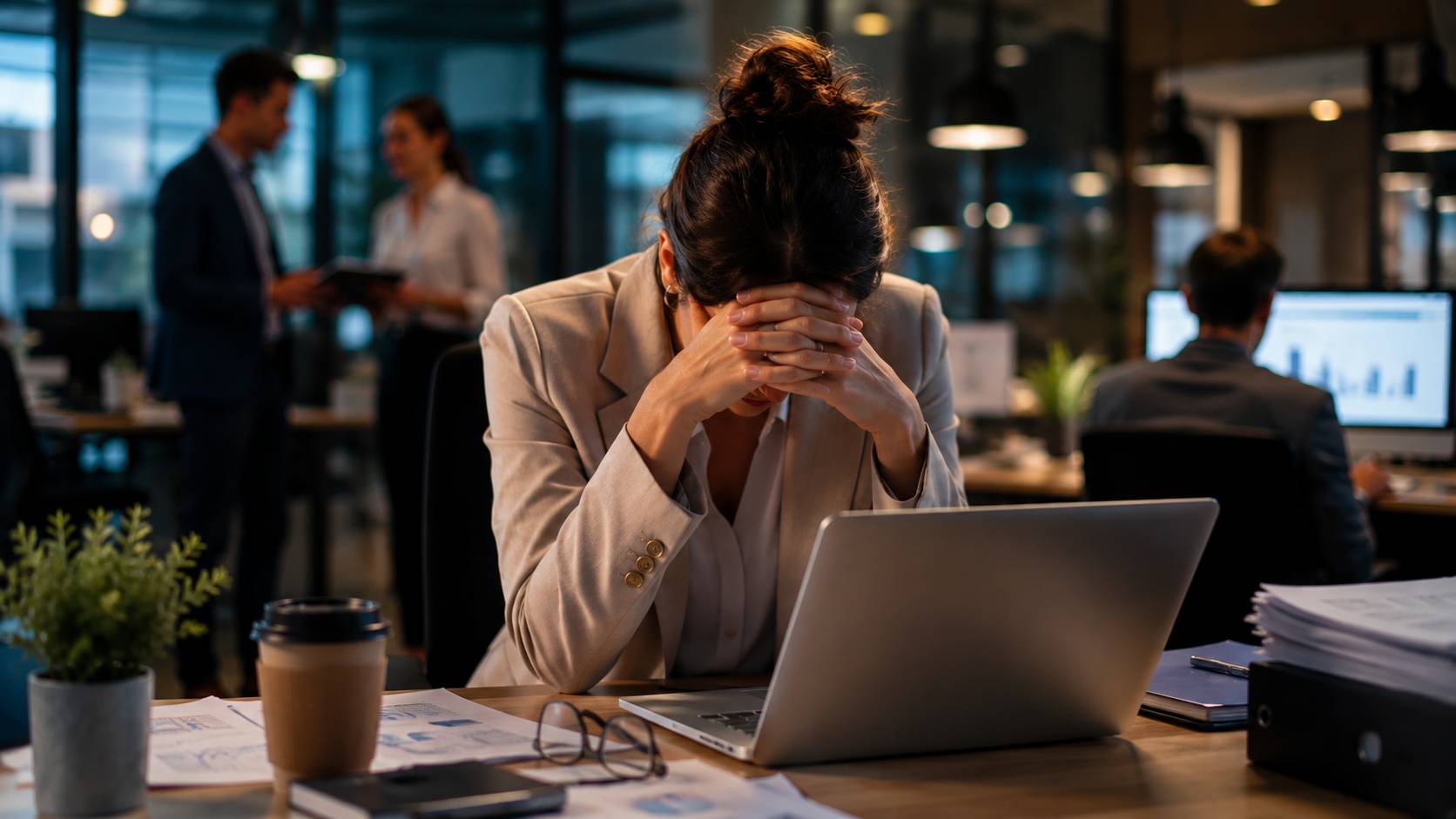 Pesquisa publicada pela Harvard Business Review aponta que o burnout mais preocupante está crescendo entre profissionais de 40 e 50 anos (Foto: Inteligência Artificial)