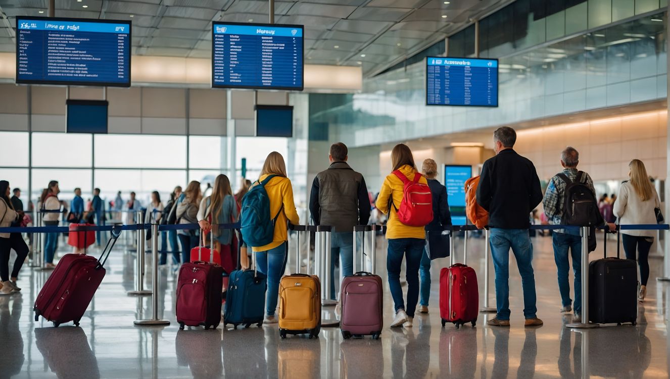 pessoas esperando embarque no aeroporto