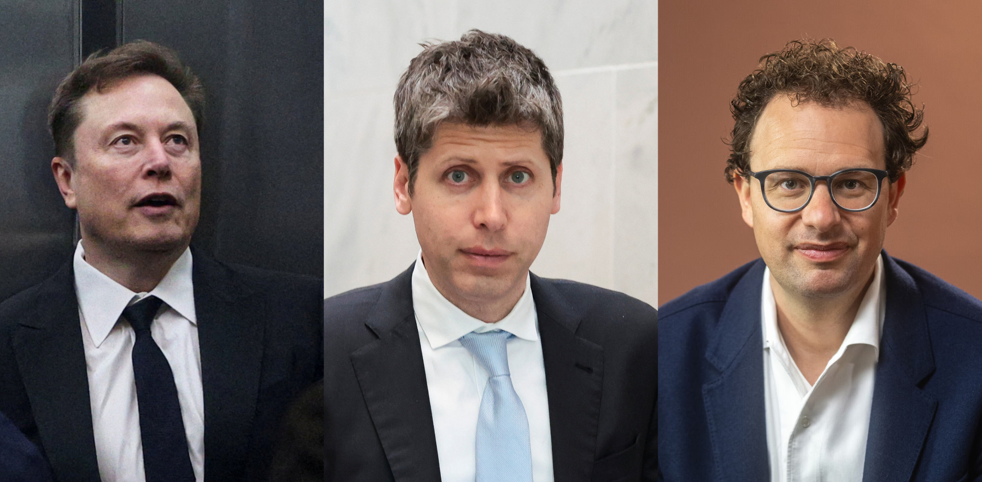 Elon Musk, CEO da SpaceX; Sam Altman, CEO da OpenAI, e Drio Amodei, CEO da Anthropic (Foto: REUTERS/Manuel Orbegozo, REUTERS/ Evelyn Hockstein, Divulgação/Fórum Econômico Mundial)
