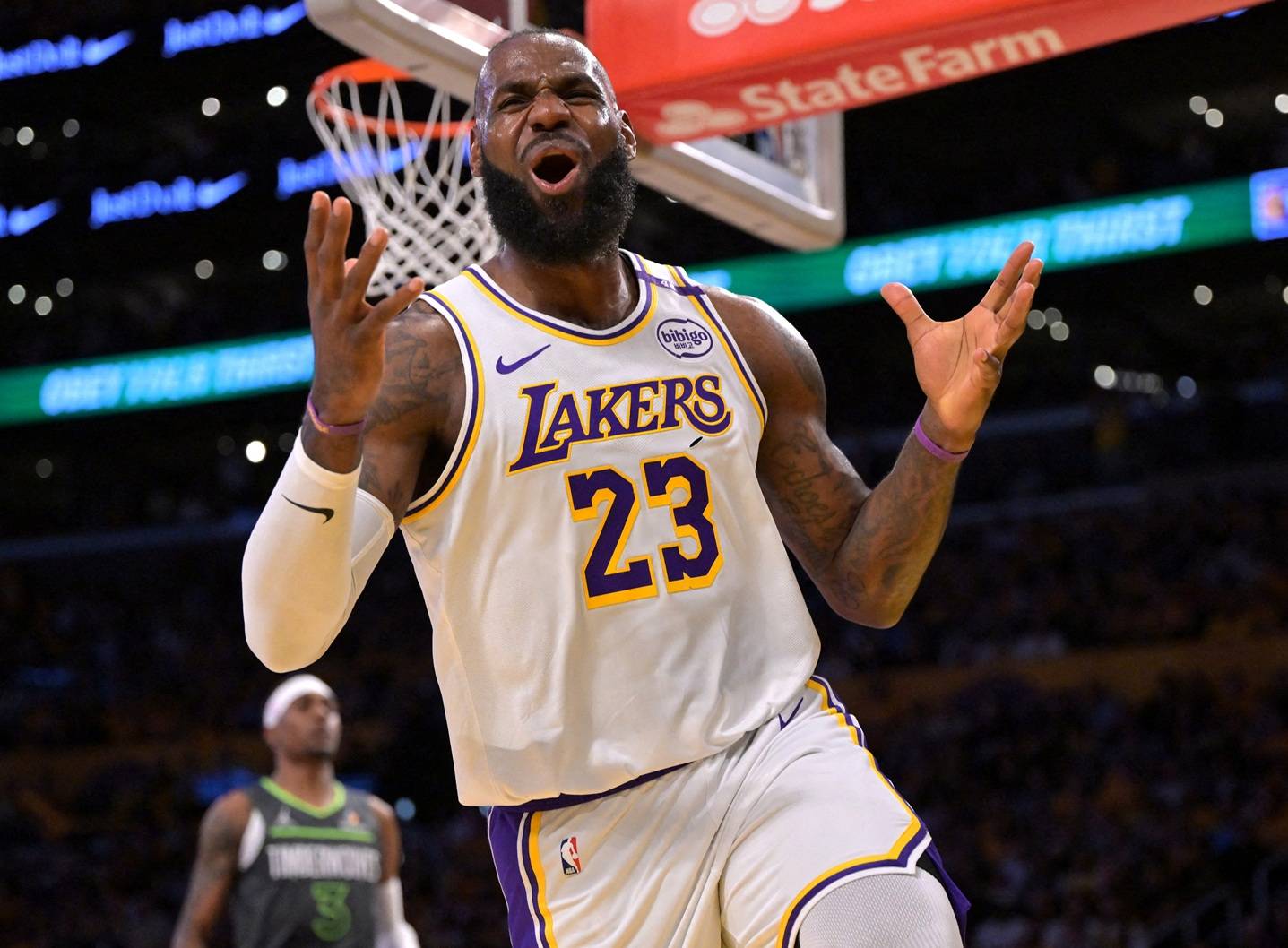 LeBron James durante partida entre o Los Angeles Lakers e o Minnesota Timberwolves pela NBA
19 de abril de 2025 Jayne Kamin-Oncea-Imagn Images