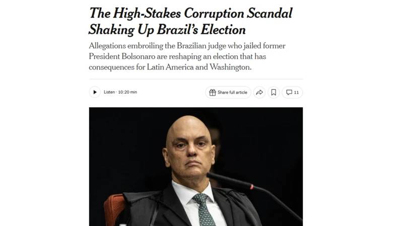 NYT diz que caso Master ameaça confiança no STF e pode pesar na eleição brasileira