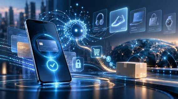 Pagamentos por agentes de IA, inteligência artificial, cartões, Visa, Mastercard, Elo, comércio agêntico, pagamentos digitais, automação de compras, e-commerce, transações autônomas, robôs de pagamento, tecnologia financeira, fintech, tokenização, autenticação, segurança digital, compras online, inovação em meios de pagamento, economia digital, imagem gerada com uso de IA
