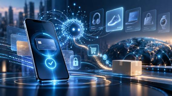 Pagamentos por agentes de IA, inteligência artificial, cartões, Visa, Mastercard, Elo, comércio agêntico, pagamentos digitais, automação de compras, e-commerce, transações autônomas, robôs de pagamento, tecnologia financeira, fintech, tokenização, autenticação, segurança digital, compras online, inovação em meios de pagamento, economia digital, imagem gerada com uso de IA