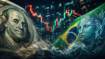 Dólar e real. Imagem gerada com uso de IA