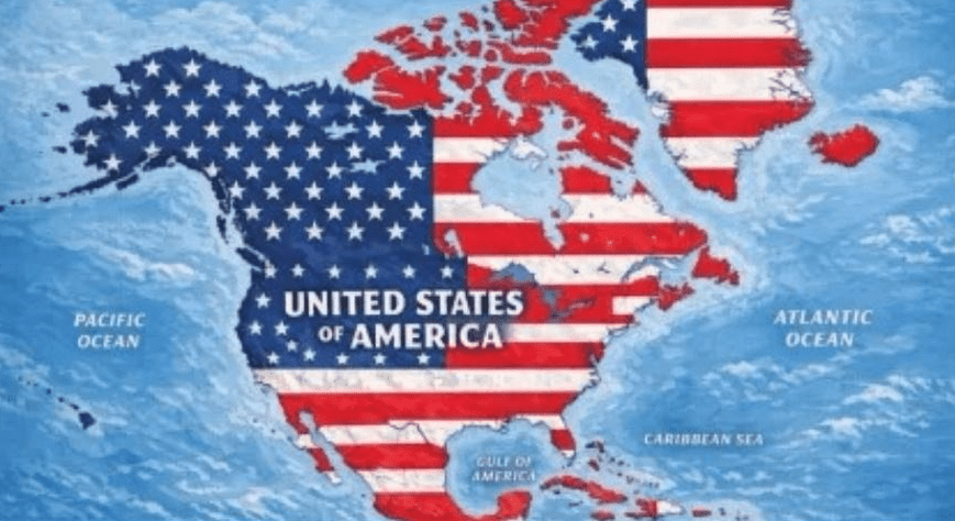 Mapa coberto por bandeira dos Estados Unidos em foto publicada por Donald Trump. Foto: reprodução