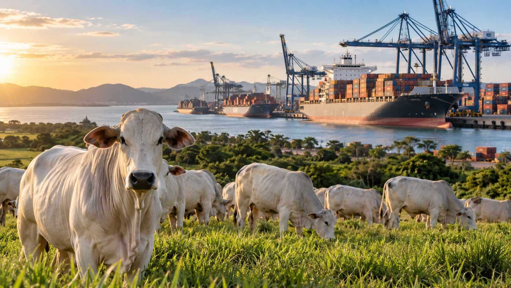 gado, pecuária, carne bovina, exportação, agronegócio, agro, porto, navio cargueiro, contêineres, comércio exterior, comércio internacional, Brasil.