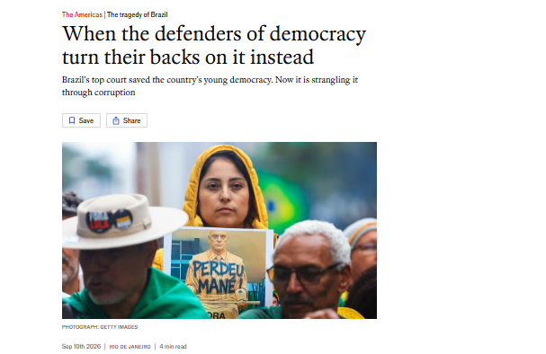 The Economist vê “risco à democracia” em desgaste do STF após caso Master