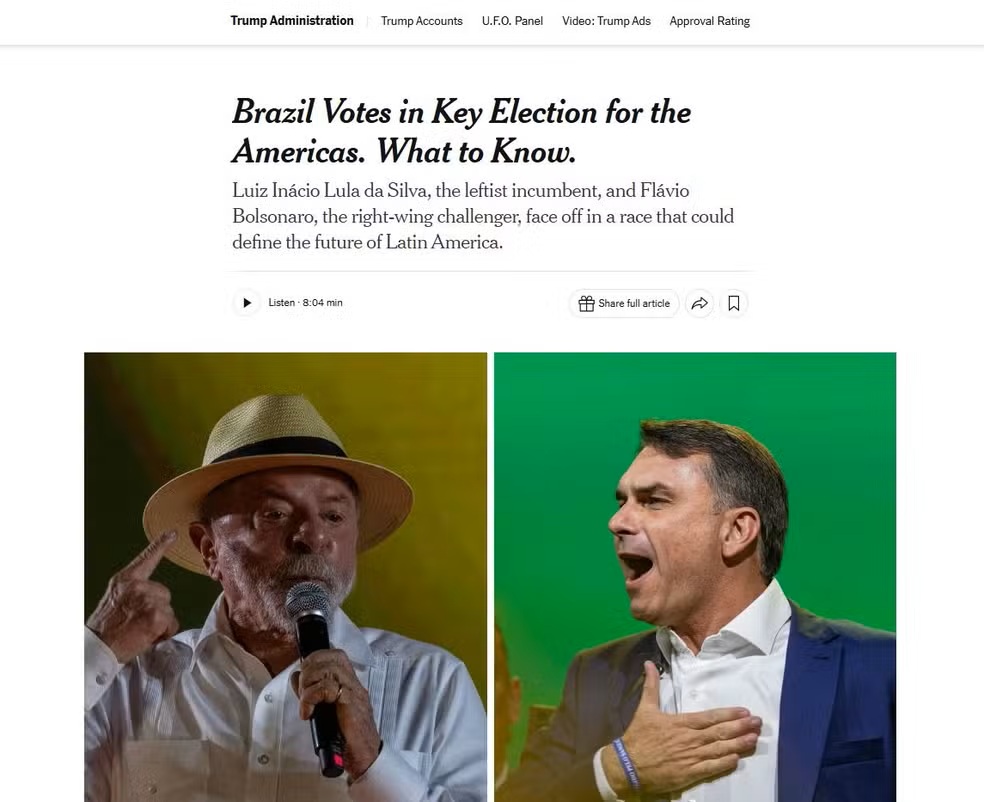 Eleição no Brasil vai ditar futuro da América Latina, diz The New York Times