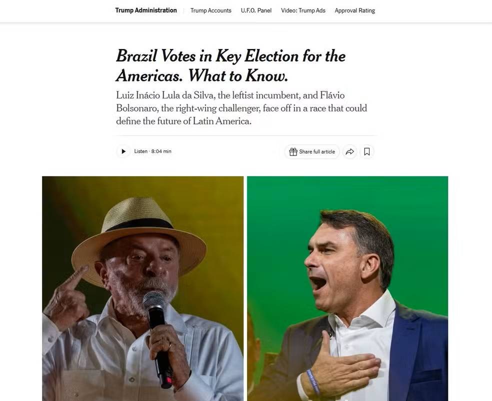 Eleição no Brasil vai ditar futuro da América Latina, diz The New York Times