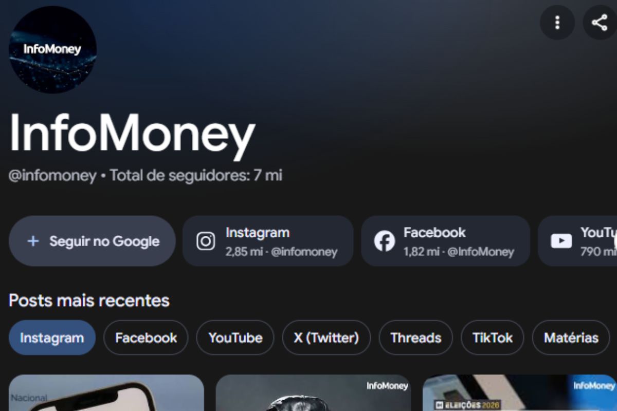 Em destaque: InfoMoney ganha perfil no Google que reúne notícias e redes sociais; veja como seguir
